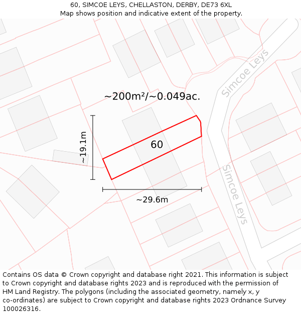 60, SIMCOE LEYS, CHELLASTON, DERBY, DE73 6XL: Plot and title map