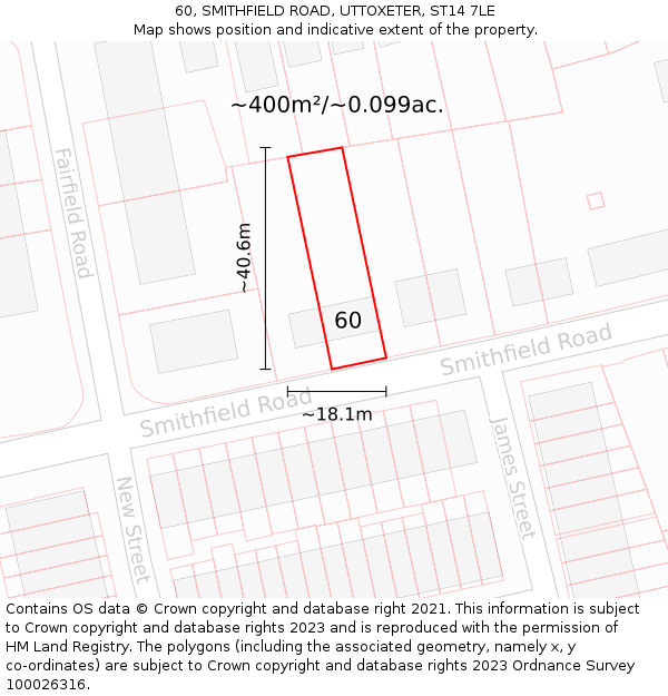 60, SMITHFIELD ROAD, UTTOXETER, ST14 7LE: Plot and title map