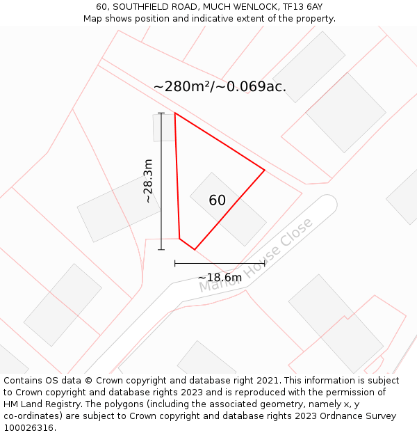 60, SOUTHFIELD ROAD, MUCH WENLOCK, TF13 6AY: Plot and title map