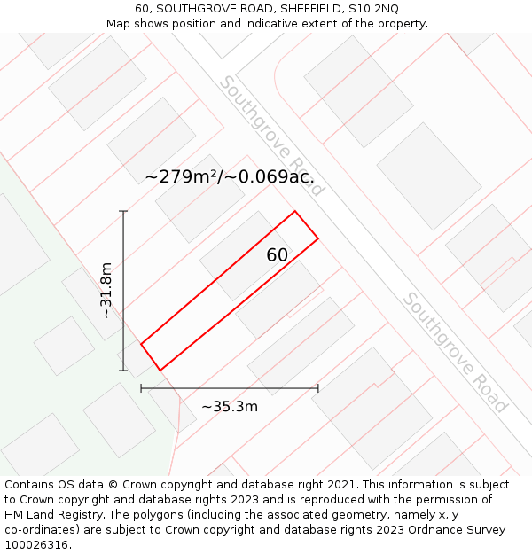 60, SOUTHGROVE ROAD, SHEFFIELD, S10 2NQ: Plot and title map