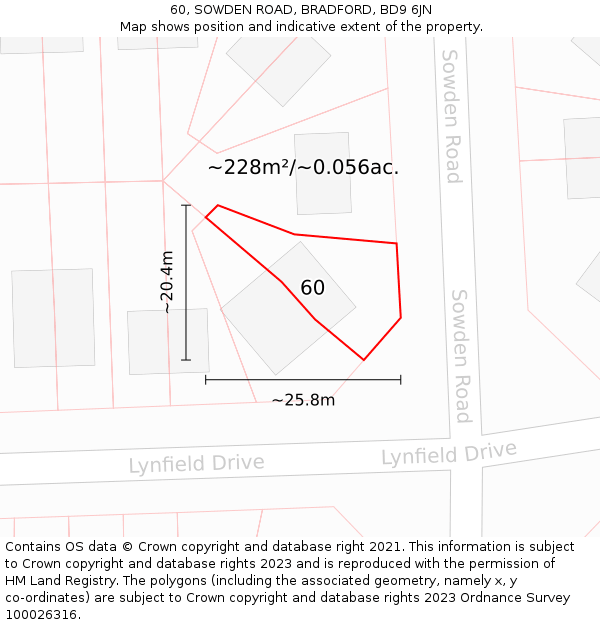 60, SOWDEN ROAD, BRADFORD, BD9 6JN: Plot and title map