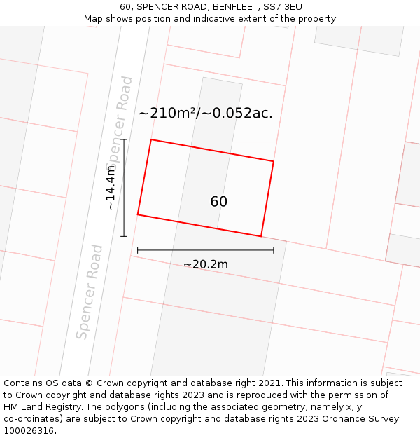 60, SPENCER ROAD, BENFLEET, SS7 3EU: Plot and title map