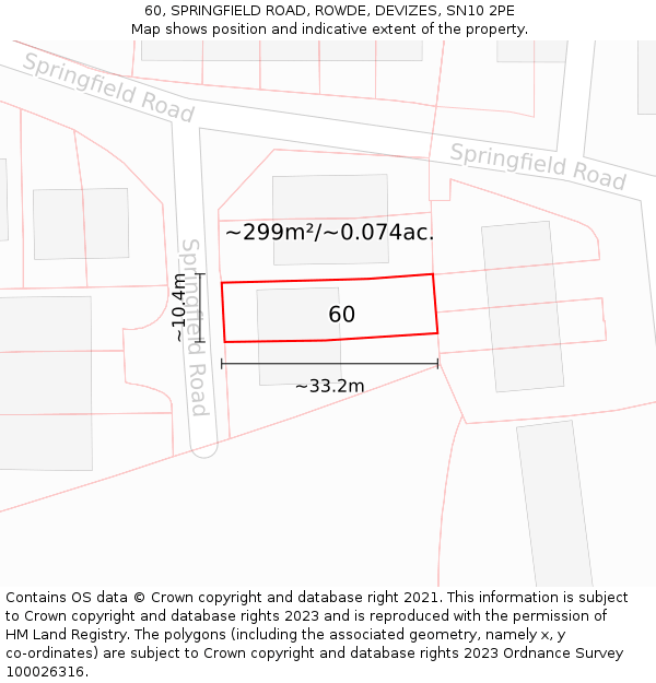 60, SPRINGFIELD ROAD, ROWDE, DEVIZES, SN10 2PE: Plot and title map