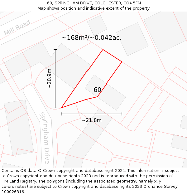 60, SPRINGHAM DRIVE, COLCHESTER, CO4 5FN: Plot and title map