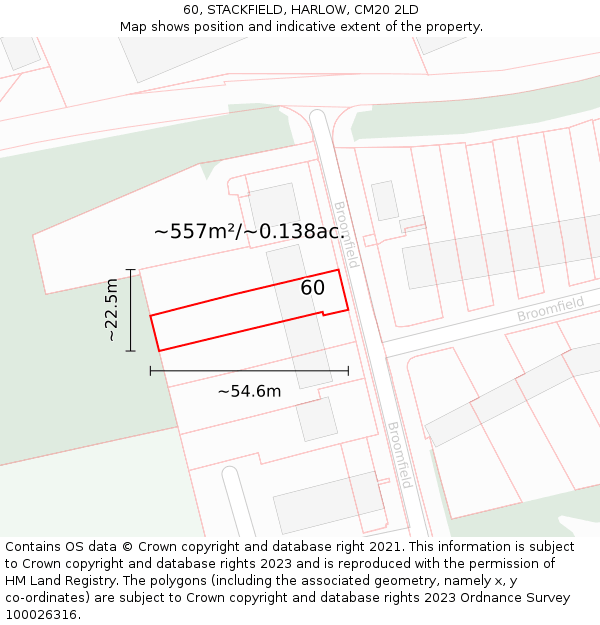 60, STACKFIELD, HARLOW, CM20 2LD: Plot and title map