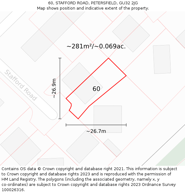 60, STAFFORD ROAD, PETERSFIELD, GU32 2JG: Plot and title map