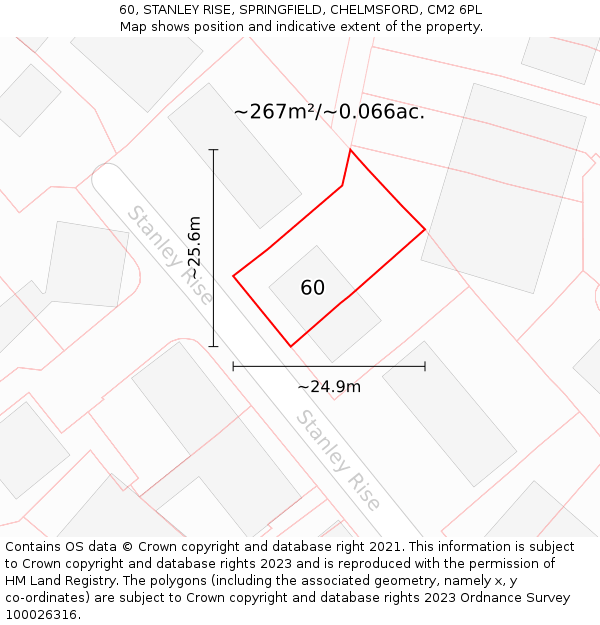 60, STANLEY RISE, SPRINGFIELD, CHELMSFORD, CM2 6PL: Plot and title map