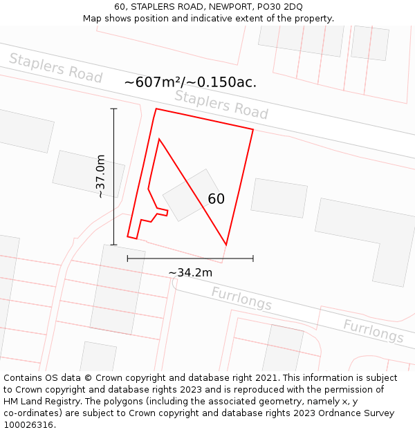 60, STAPLERS ROAD, NEWPORT, PO30 2DQ: Plot and title map