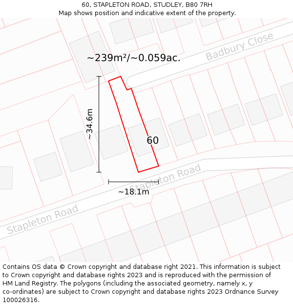 60, STAPLETON ROAD, STUDLEY, B80 7RH: Plot and title map