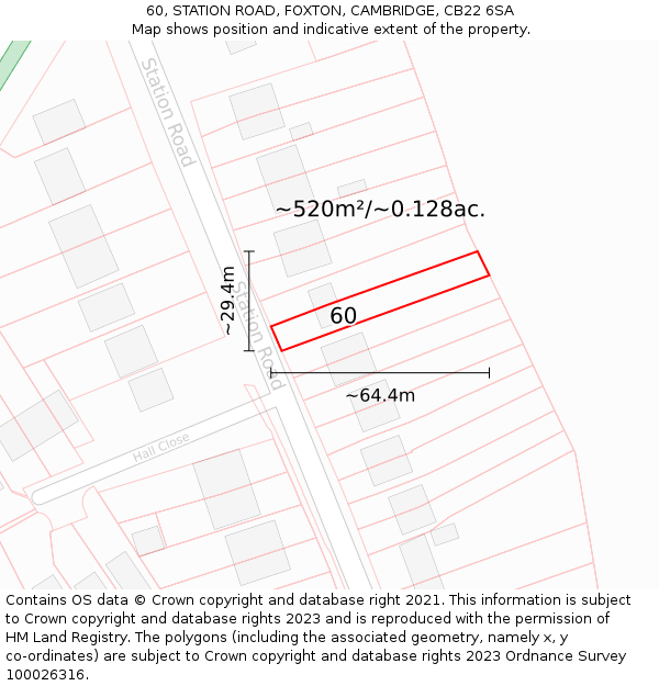 60, STATION ROAD, FOXTON, CAMBRIDGE, CB22 6SA: Plot and title map
