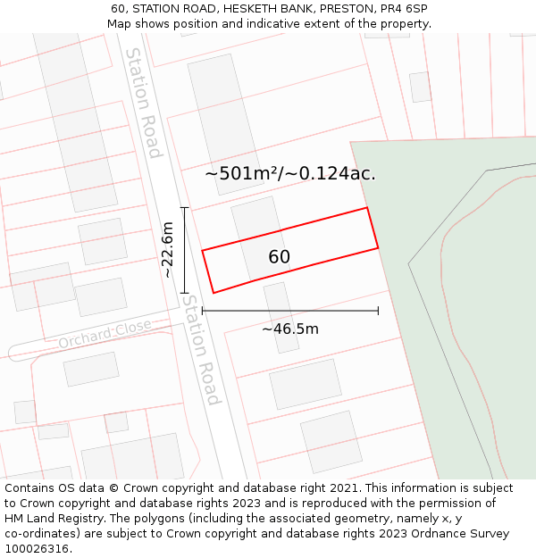 60, STATION ROAD, HESKETH BANK, PRESTON, PR4 6SP: Plot and title map