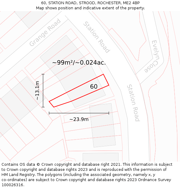 60, STATION ROAD, STROOD, ROCHESTER, ME2 4BP: Plot and title map