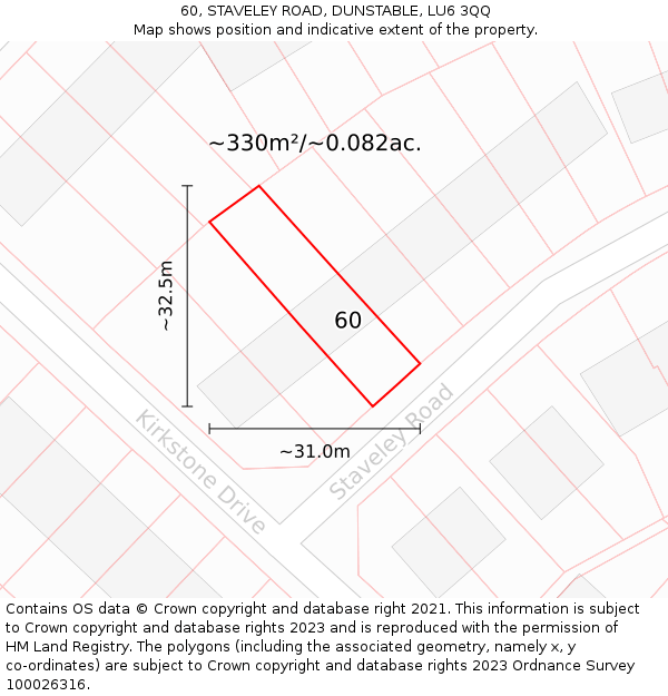 60, STAVELEY ROAD, DUNSTABLE, LU6 3QQ: Plot and title map