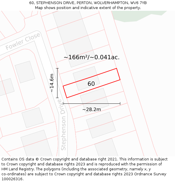 60, STEPHENSON DRIVE, PERTON, WOLVERHAMPTON, WV6 7YB: Plot and title map