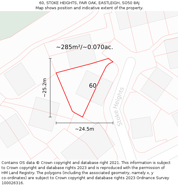 60, STOKE HEIGHTS, FAIR OAK, EASTLEIGH, SO50 8AJ: Plot and title map
