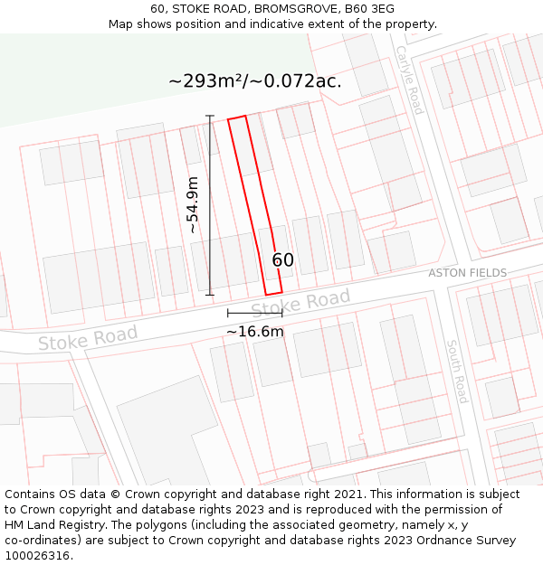 60, STOKE ROAD, BROMSGROVE, B60 3EG: Plot and title map