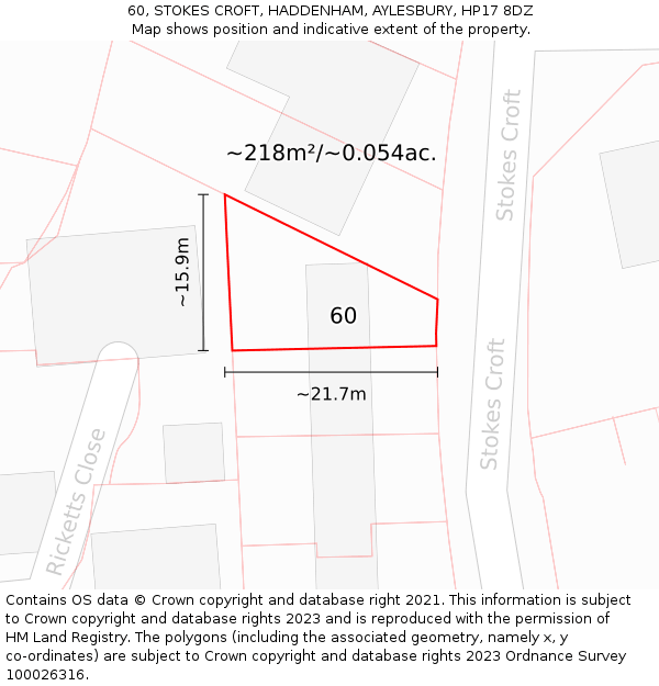60, STOKES CROFT, HADDENHAM, AYLESBURY, HP17 8DZ: Plot and title map