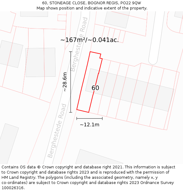 60, STONEAGE CLOSE, BOGNOR REGIS, PO22 9QW: Plot and title map