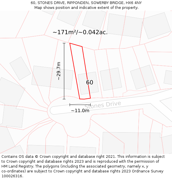 60, STONES DRIVE, RIPPONDEN, SOWERBY BRIDGE, HX6 4NY: Plot and title map
