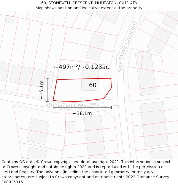 60, STONEWELL CRESCENT, NUNEATON, CV11 4TA: Plot and title map