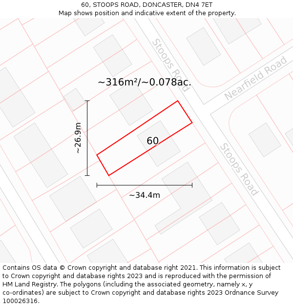 60, STOOPS ROAD, DONCASTER, DN4 7ET: Plot and title map