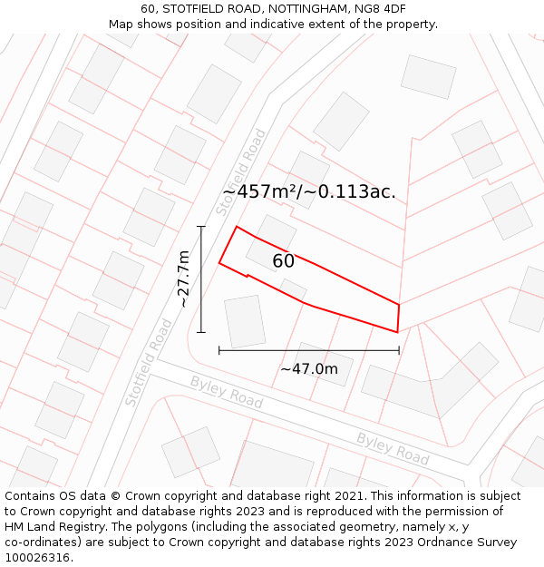 60, STOTFIELD ROAD, NOTTINGHAM, NG8 4DF: Plot and title map