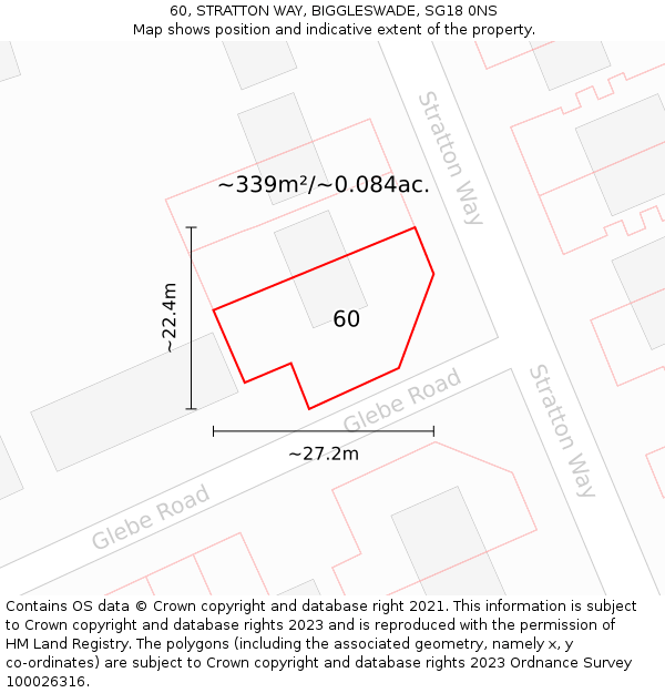 60, STRATTON WAY, BIGGLESWADE, SG18 0NS: Plot and title map