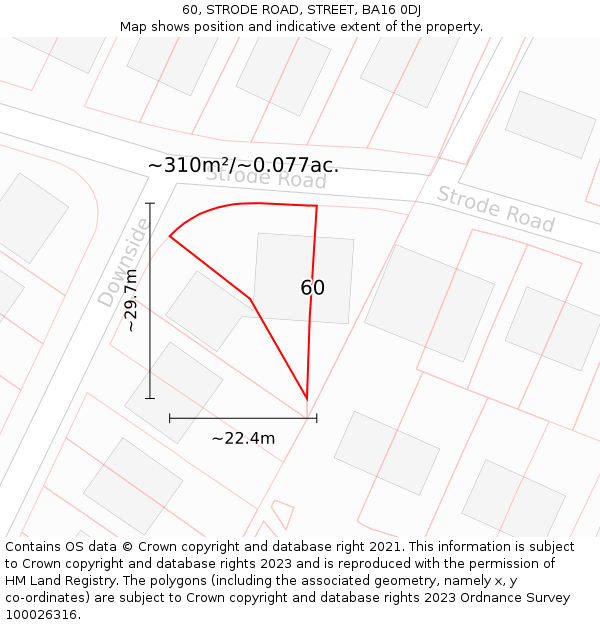60, STRODE ROAD, STREET, BA16 0DJ: Plot and title map
