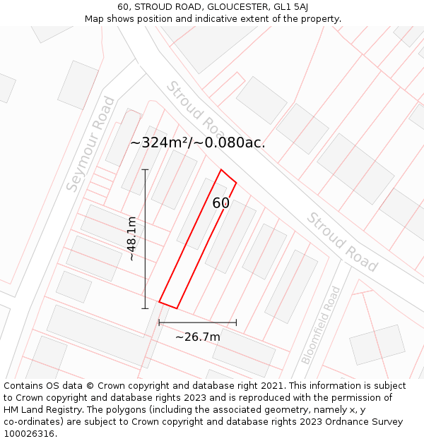 60, STROUD ROAD, GLOUCESTER, GL1 5AJ: Plot and title map