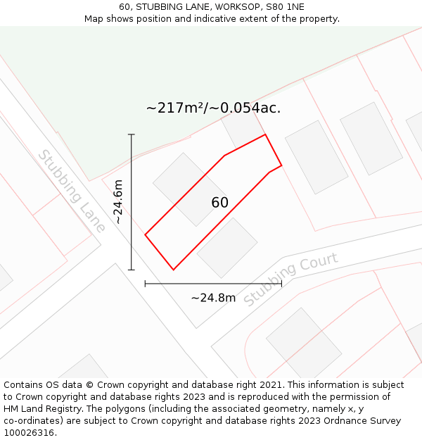 60, STUBBING LANE, WORKSOP, S80 1NE: Plot and title map