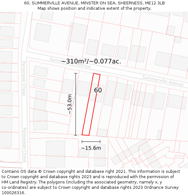 60, SUMMERVILLE AVENUE, MINSTER ON SEA, SHEERNESS, ME12 3LB: Plot and title map