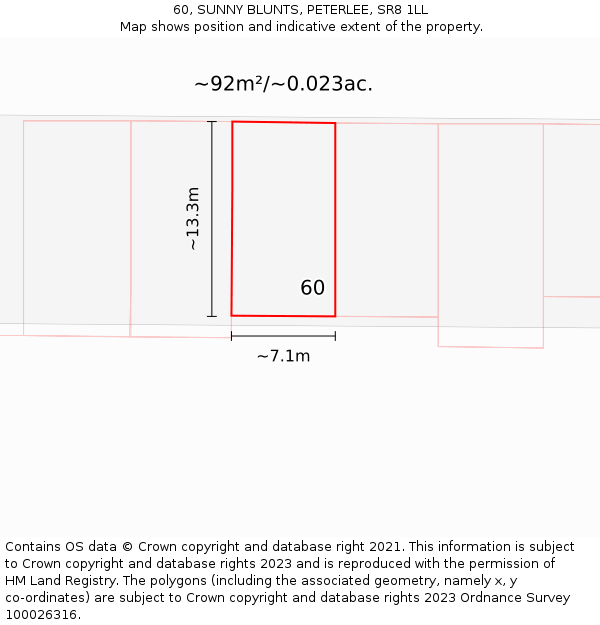 60, SUNNY BLUNTS, PETERLEE, SR8 1LL: Plot and title map