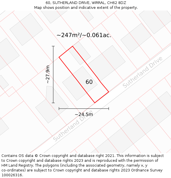60, SUTHERLAND DRIVE, WIRRAL, CH62 8DZ: Plot and title map