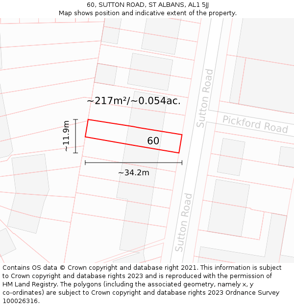 60, SUTTON ROAD, ST ALBANS, AL1 5JJ: Plot and title map