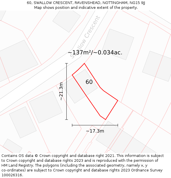 60, SWALLOW CRESCENT, RAVENSHEAD, NOTTINGHAM, NG15 9JJ: Plot and title map