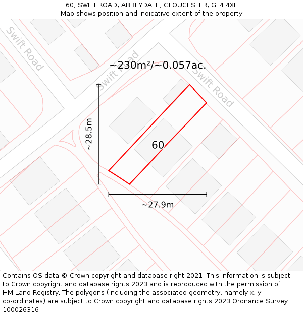 60, SWIFT ROAD, ABBEYDALE, GLOUCESTER, GL4 4XH: Plot and title map