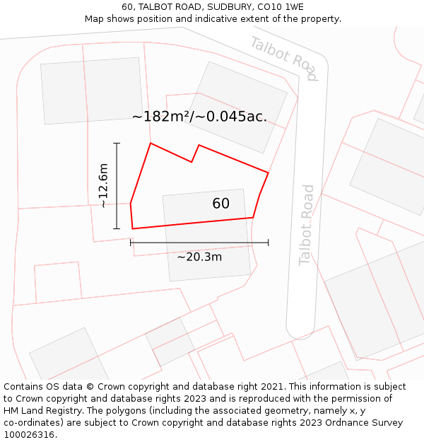 60, TALBOT ROAD, SUDBURY, CO10 1WE: Plot and title map