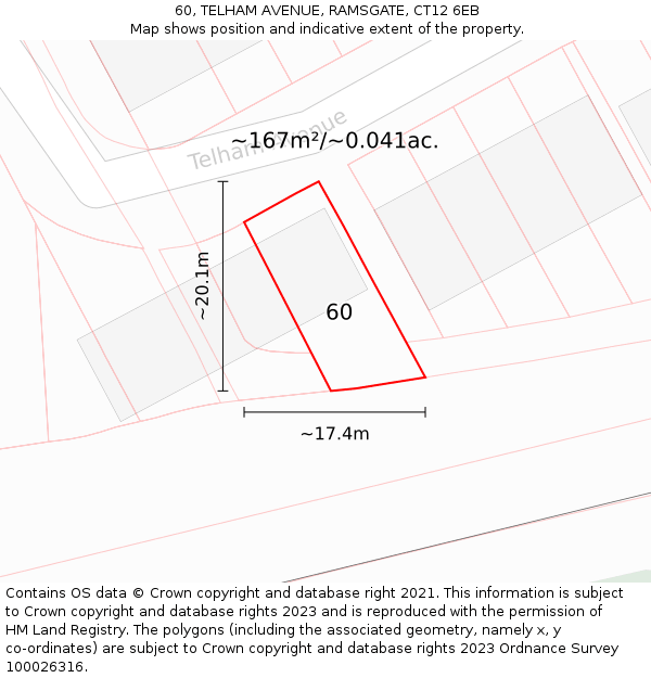 60, TELHAM AVENUE, RAMSGATE, CT12 6EB: Plot and title map