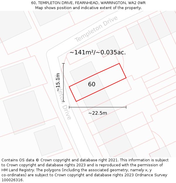 60, TEMPLETON DRIVE, FEARNHEAD, WARRINGTON, WA2 0WR: Plot and title map