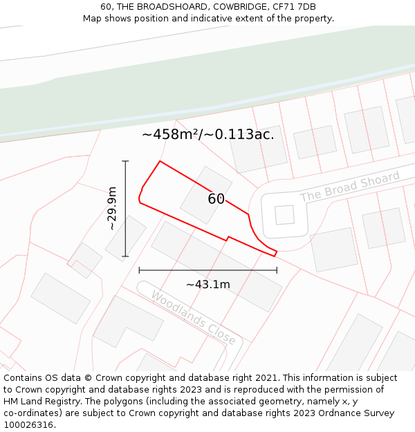 60, THE BROADSHOARD, COWBRIDGE, CF71 7DB: Plot and title map