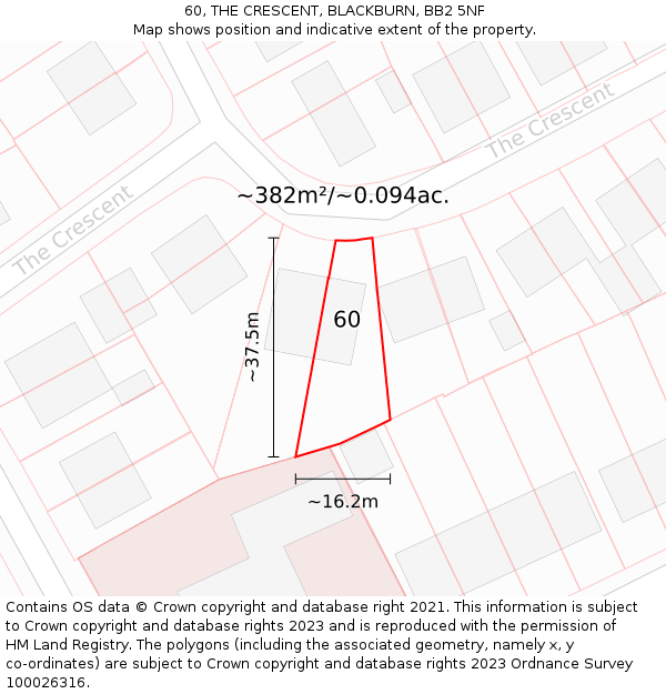 60, THE CRESCENT, BLACKBURN, BB2 5NF: Plot and title map