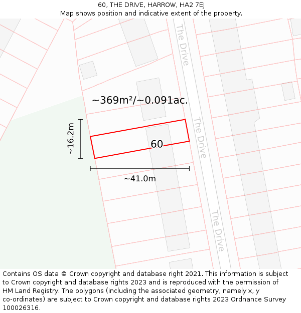 60, THE DRIVE, HARROW, HA2 7EJ: Plot and title map