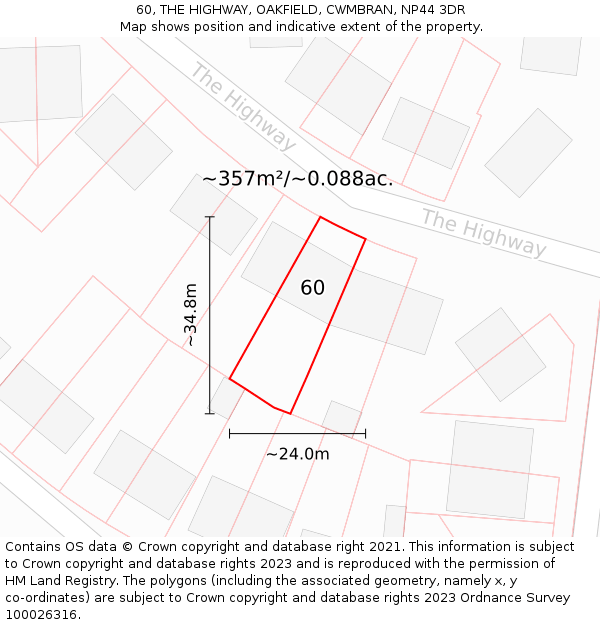 60, THE HIGHWAY, OAKFIELD, CWMBRAN, NP44 3DR: Plot and title map