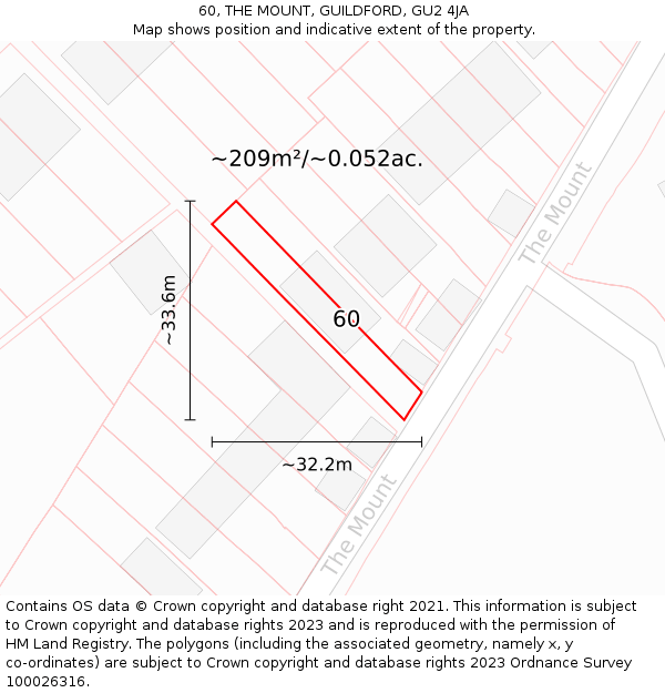 60, THE MOUNT, GUILDFORD, GU2 4JA: Plot and title map