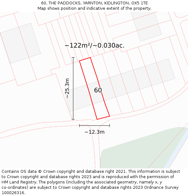 60, THE PADDOCKS, YARNTON, KIDLINGTON, OX5 1TE: Plot and title map
