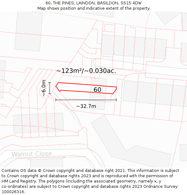 60, THE PINES, LAINDON, BASILDON, SS15 4DW: Plot and title map