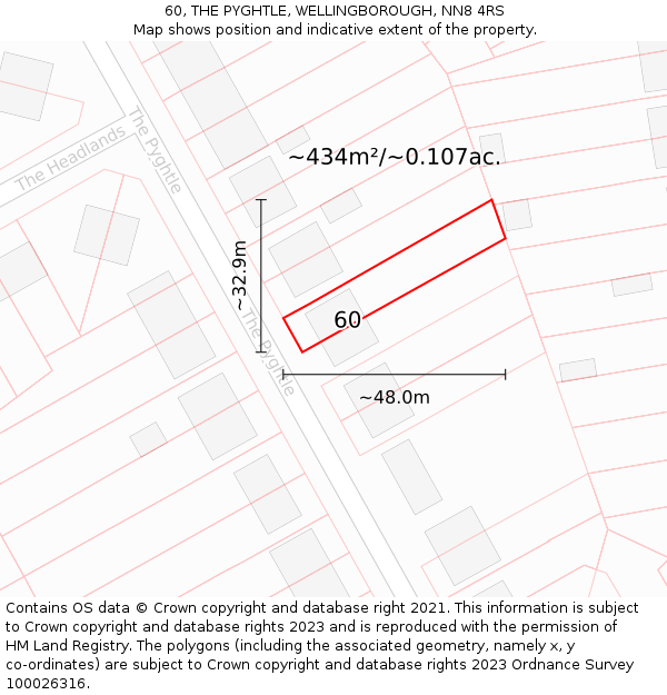 60, THE PYGHTLE, WELLINGBOROUGH, NN8 4RS: Plot and title map