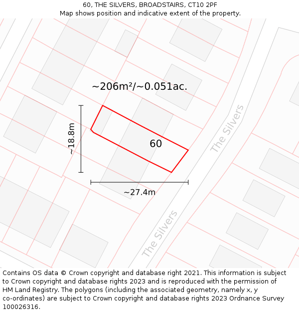 60, THE SILVERS, BROADSTAIRS, CT10 2PF: Plot and title map