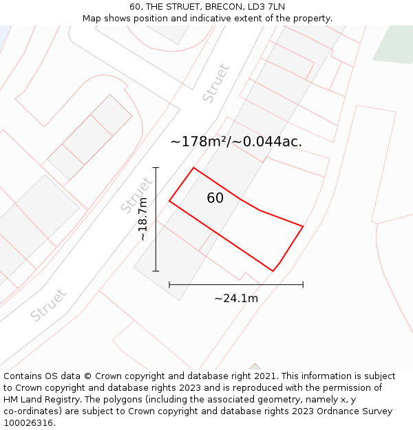 60, THE STRUET, BRECON, LD3 7LN: Plot and title map