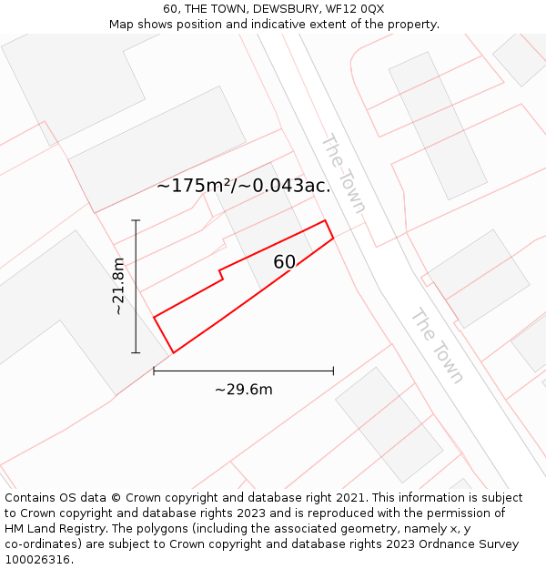 60, THE TOWN, DEWSBURY, WF12 0QX: Plot and title map
